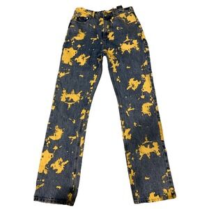 Homme Femme Men's Jeans Size 30 Blue Yellow Paint Splatter Denim Streetwear 0050